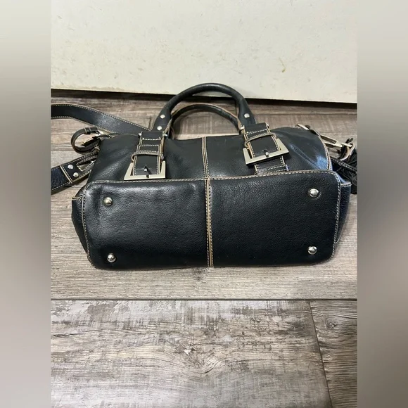 Fortuna Valentino black leather purse bag tote with shoulder strap - Picture 3 of 9